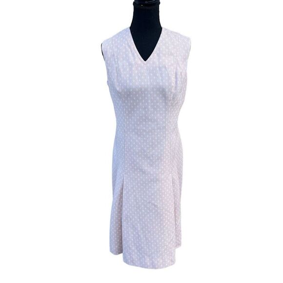 Vintage 60s Mod below Knee Drop Waist Wiggle Dress Beige Sleeveless Large - Picture 1 of 6